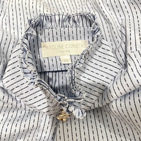 Caroline Costas Jacqueline Poof Sleeve Button Up Top Womens XS Blue Stripe - Picture 7 of 10